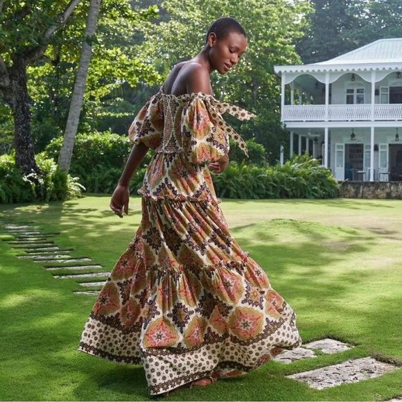 Cara Cara Tie-Detailed Cotton-Voile Dress with Shirred Bodice & Ruffled Skirt - Picture 3 of 10